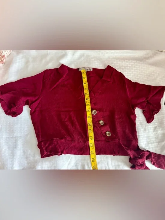 Gypsies & Moondust Wine Red Wrap Button Blouse - Picture 6 of 10